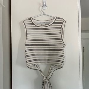 Club Monaco Tie Back Crop Top, White and Grey Striped, Size S, NWOT